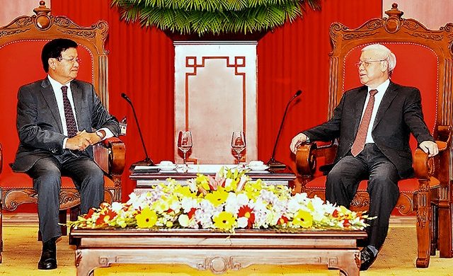 Tổng Bí thư Nguyễn Phú Trọng, Chủ tịch nước Trần Đại Quang, Chủ tịch QH Nguyễn Thị Kim Ngân tiếp Thủ tướng Lào Thoong-lun Xi-xu-lít